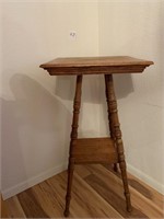 4 Spindle Legged Table, Square Top, Shelf