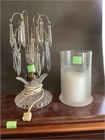 13" CRYSTAL PRISM LAMP & FROSTED CANDLE HOLDER