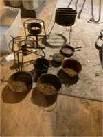 Cast Iron Stands and Cast Iron assorted pots