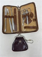 Vintage change purse, and manicure set