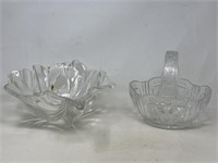 Vintage heavy leaf shaped glass bowl and crystal