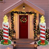 2 Set Christmas Yard Signs with LED Lights Candle