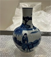 Chinese blow and white vase with mark on the bottm