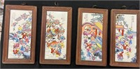 Chinese set of  4 panels with wood frame in good m