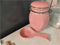 Pink Cook's Club canister, 9" high - pink Cook's