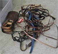 box w/halters, reins & stirrups