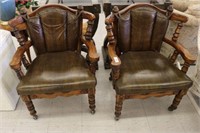 Pair of Wood & Leather Office Chairs