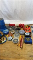 Tape measures, electrical tape, blue tape, etc