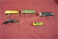 Vintage Fishing Lures 5pc lot Assorted Sizes/Mfgs