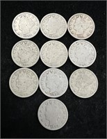 Lot of 10 Liberty "V" Nickels