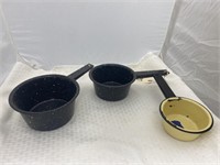 3 Graniteware Pots w/Handles