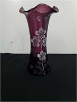 Vintage 7 in hand-painted hand blown plum colored