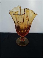 Vintage 8 inch Fenton Amber handkerchief vase