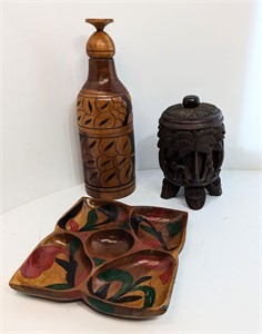 Lot of Hand Carved Wooden Home Goods