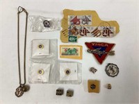 Misc Collection of Pins, Stamps, Dice