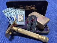 Antique Gillette Blue Blade razor in case