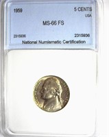 1959 Nickel NNC MS-66 FS LISTS FOR $350