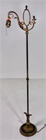Brass and iron floor lamp, 9.5" base, 60" tall,