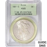 1881-S Morgan Silver Dollar PCGS MS65