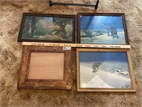 3 vintage pictures, 1 frame- 2 pictures with