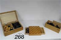 2 Sets of Chess Pcs & Miniature Chess Set