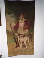 Antique Painting of Nobleman Hunter with his Dogs