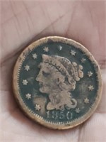 1850 US large cent coronet liberty head
