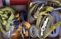 2 box lots: ratchet straps & safety harness