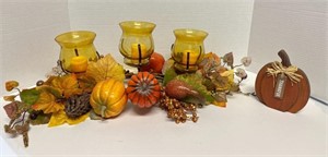 Fall Decor - 3 Candle Holder and Wooden