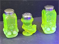 3 Uranium Glass Shakers