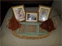 Basket of vintage frames and pictures