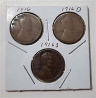 1916  P,D, & S Lincoln 1 Cent Coins