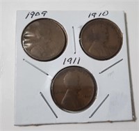 1909, 1910, 1911 Lincoln 1 Cent Coins