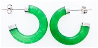 Sterling Silver Jade Hoop Style Earrings1