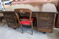 DOUBLE PEDESTAL DESK WITH CHAIR