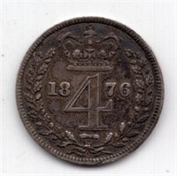 1876 Great Britain 4 Pence Silver Coin