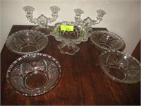 Candlesticks and glass bowls