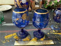 Cobalt Blue heavy hand blown glass goblets
