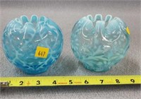 2- Vintage Ruffle Blue Vases