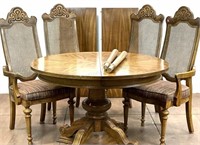 (7pc) Vtg Continental Style Pedestal Dining Group