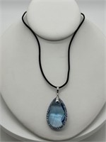 Sterling Silver Fancy Blue Crystal Necklace