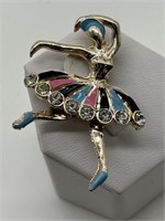 1950's Fun Enamel & Crystal Ballerina Brooch