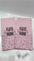 2 New Kitty Mama Tea Towel Pink
