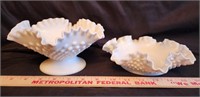 Fenton Milk Glass Hobnail Ruffled Edge 7-8" Bowls