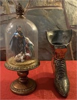 F - VINTAGE HOLY FAMILY W/ DOME & SHOE VASE (L81)