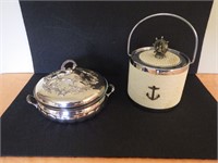 Old Ice Bucket & Hot Silver Plated Serving Dish