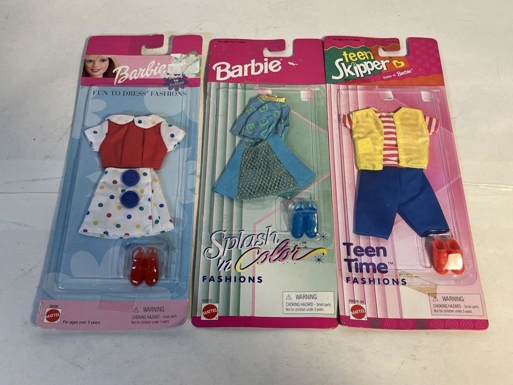 3 BARBIE OUTFITS BY MATTEL NEW IN PKG.