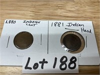 1880 & 1881 Indian Head Pennies