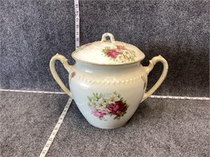 Ceramic Floral Jar with Lid and Handles