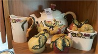 China set- teapot, creamer, sugar bowl & salt &